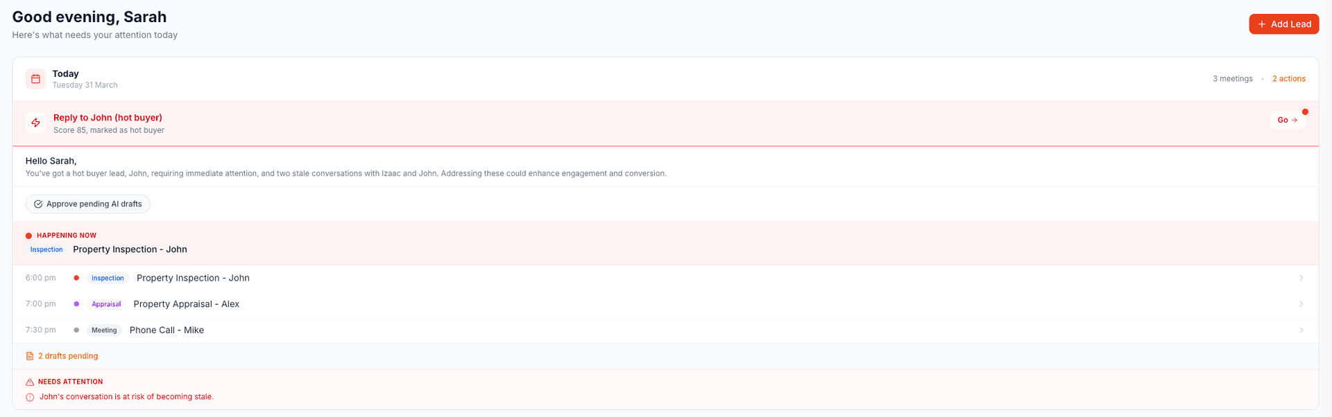 KeydIn AI daily brief showing prioritised leads